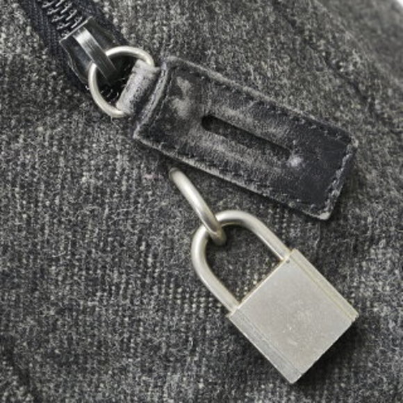 Prada triangle logo plate handbag tote bag Grey wool - Picture 8 of 10